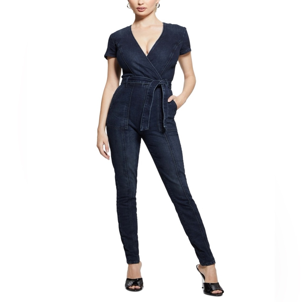 GUESS Women’s Leslie Short Sleeve Indigo Denim Jumpsuit Size Small NWT